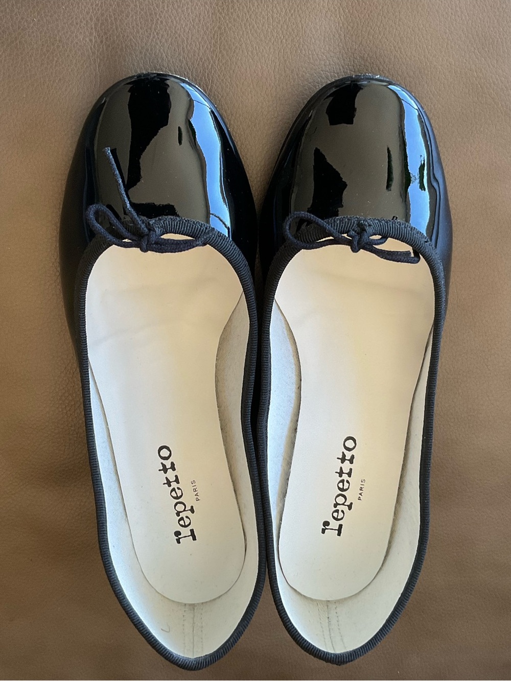 Repetto Black Patent Ballet Flats with Bow Trim